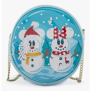 Loungefly Mickey & Minnie Snowman snow globe crossbody NWT